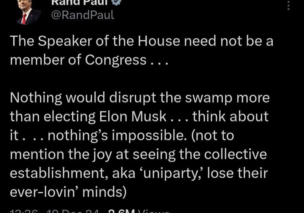 US Senator Paul Rand endorses Elon Musk as next House US Senator Paul Rand endorses Elon Musk as next House Speaker