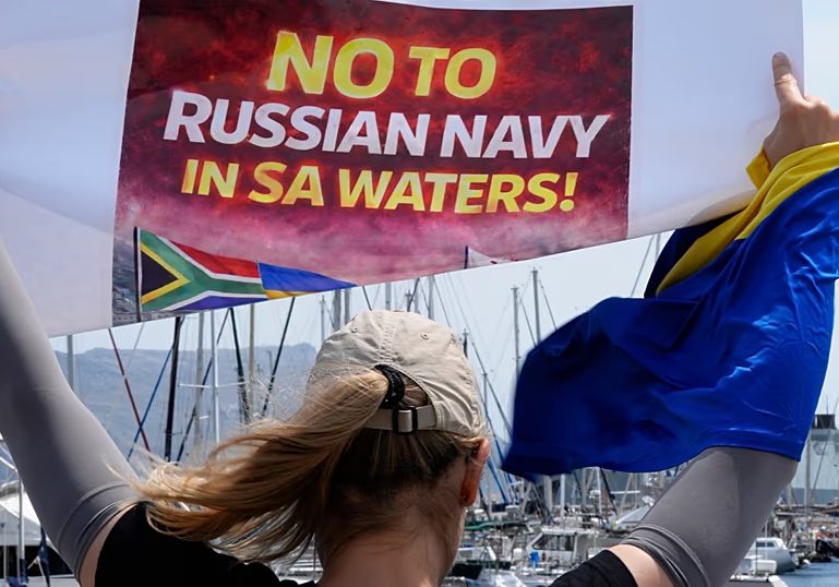 Ukrainians protest against Russian participation in navy drills in South Africa