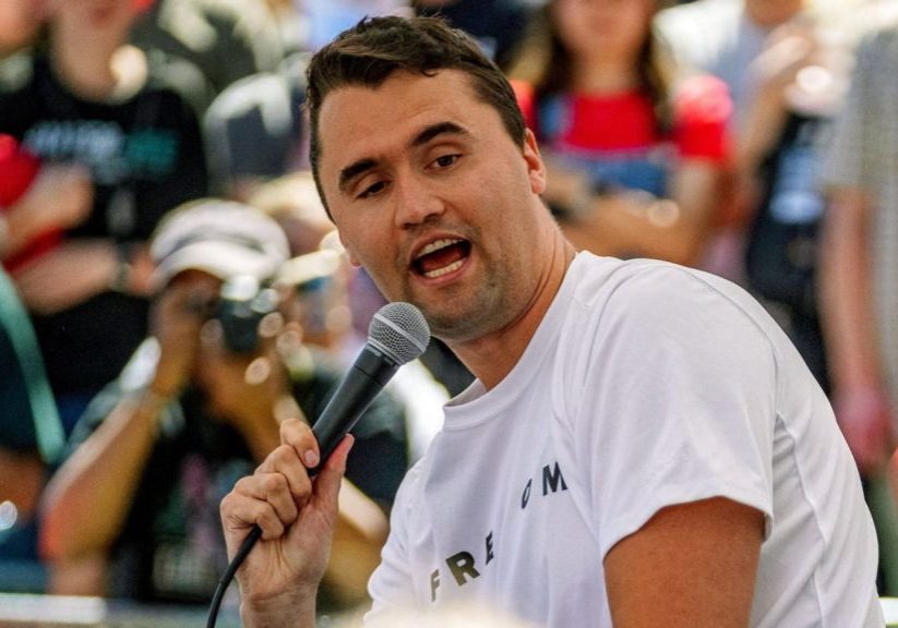 Charlie Kirk speaking at an event at Utah Valley University before he was fatally shot. Pic: Reuters/Trent Nelson/The Salt Lake Tribune
