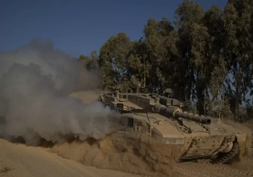 israeli soldiers move on the top of a tank near the israeli gaza border monday july 8 2024 israeli soldiers move on the top of a tank near the israeli gaza border monday july 8 2024