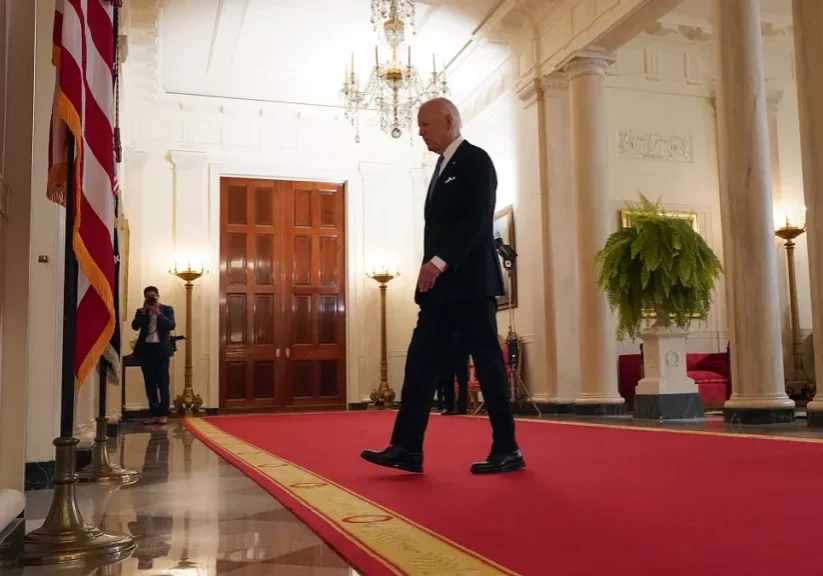 president joe biden walks from the podium after speaking in the cross hall of the white house on july 1 2024 in washington