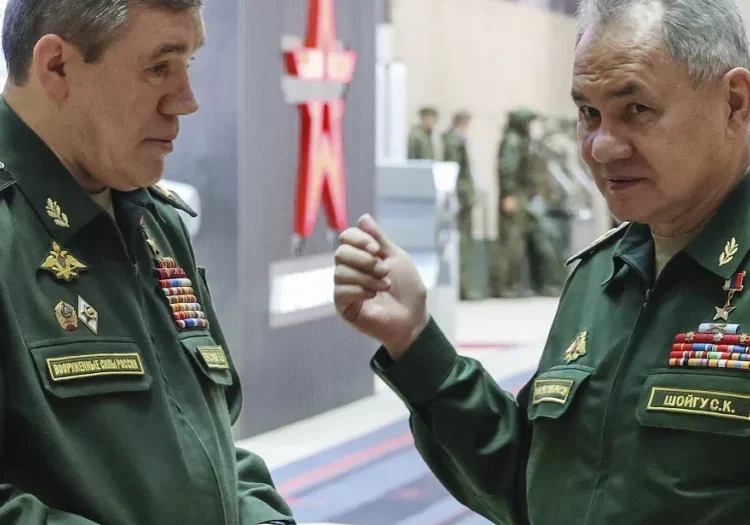 russian former defense minister sergei shoigu r chief of general staff gen valery gerasimov in moscow on dec 19 2023